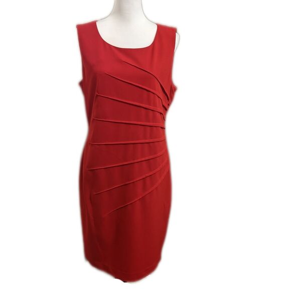 Calvin Klein ruched side, sleeveless, sheath dress, red, holiday 12 - Picture 1 of 5